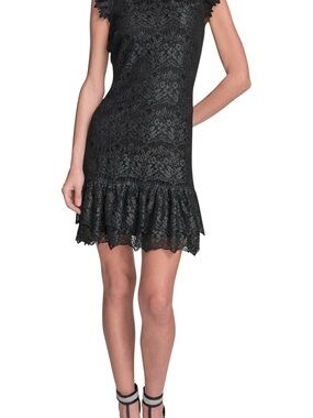 BCBGMaxAzria Black Lace Ruffle-Hem Mini Dress